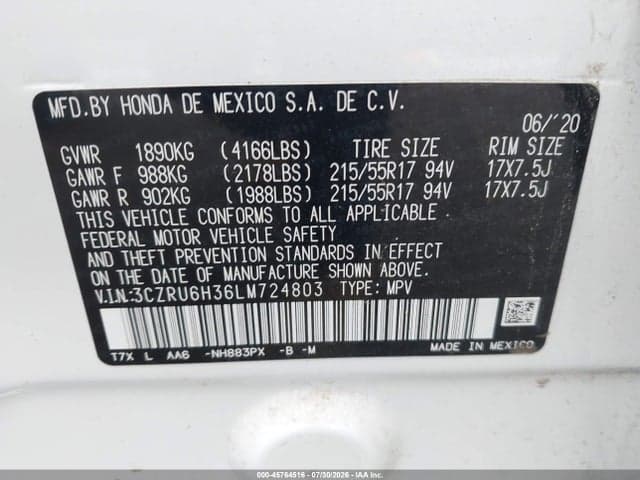 2020 HONDA HR-V AWD LX 9