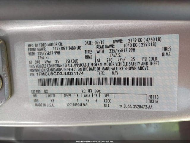 2018 FORD ESCAPE SE 9