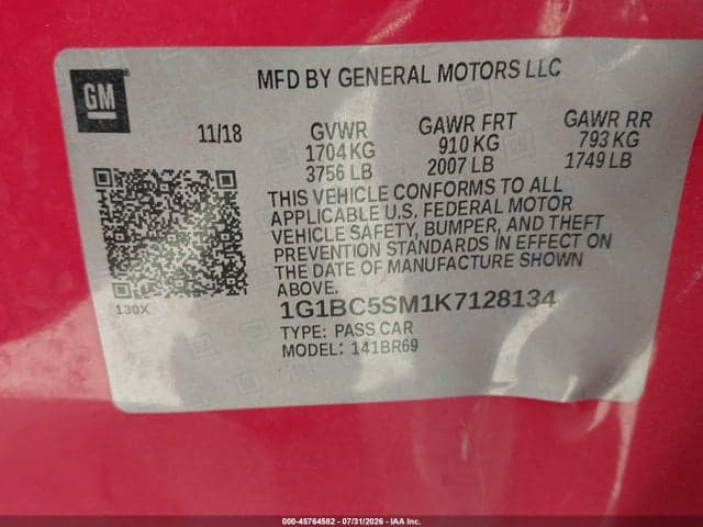 2019 CHEVROLET CRUZE LS 9