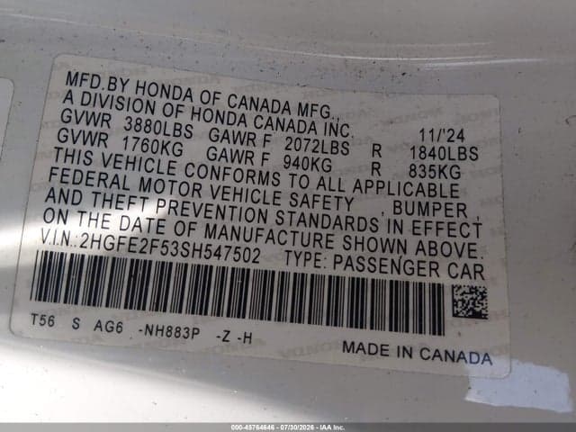 2025 HONDA CIVIC SPORT 9