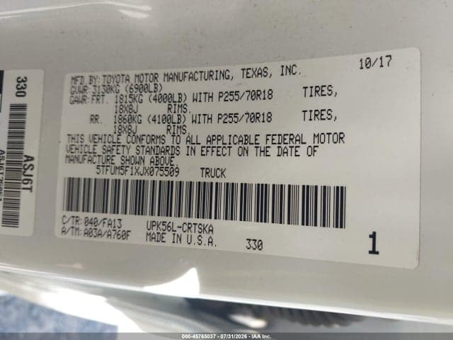 2018 TOYOTA TUNDRA SR 4.6L V8 9
