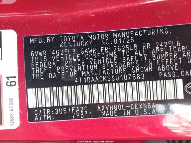 2025 TOYOTA CAMRY LE 9