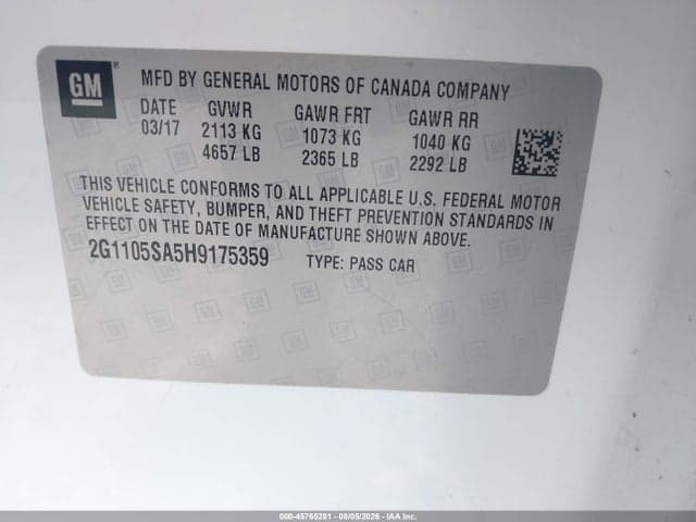 2017 CHEVROLET IMPALA 1LT 9