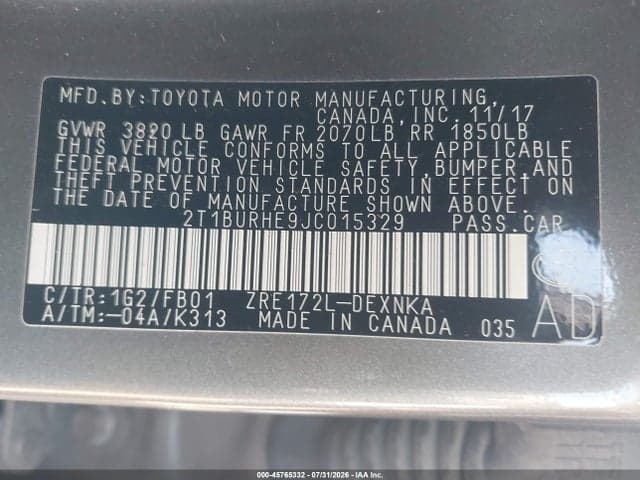 2018 TOYOTA COROLLA LE 9