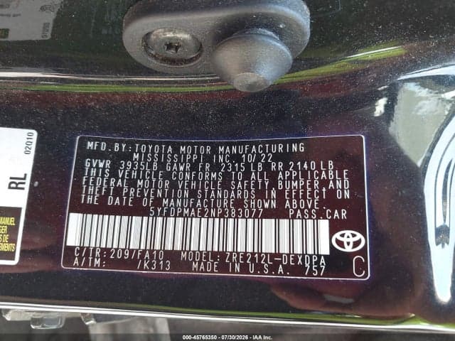 2022 TOYOTA COROLLA L 9