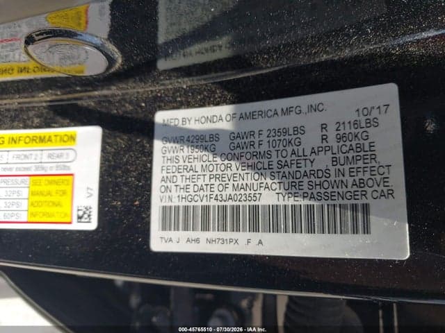 2018 HONDA ACCORD EX 9