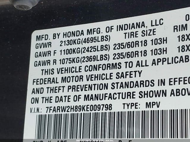 2019 HONDA CR-V EX-L 9