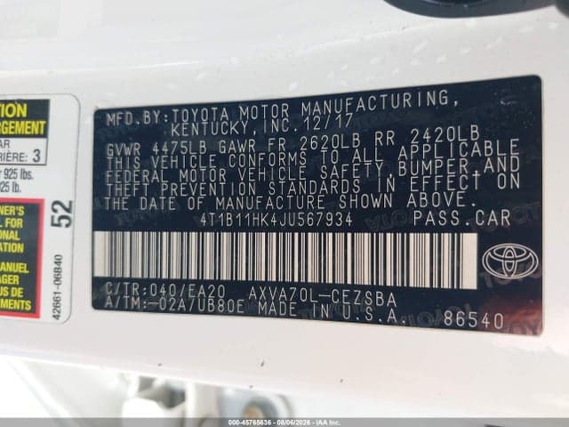 2018 TOYOTA CAMRY SE 9