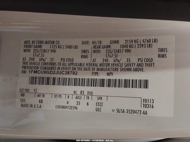 2018 FORD ESCAPE SE 9