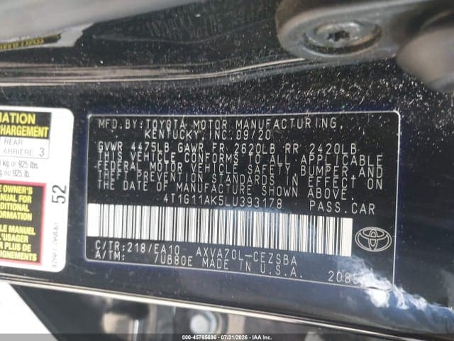 2020 TOYOTA CAMRY SE 9