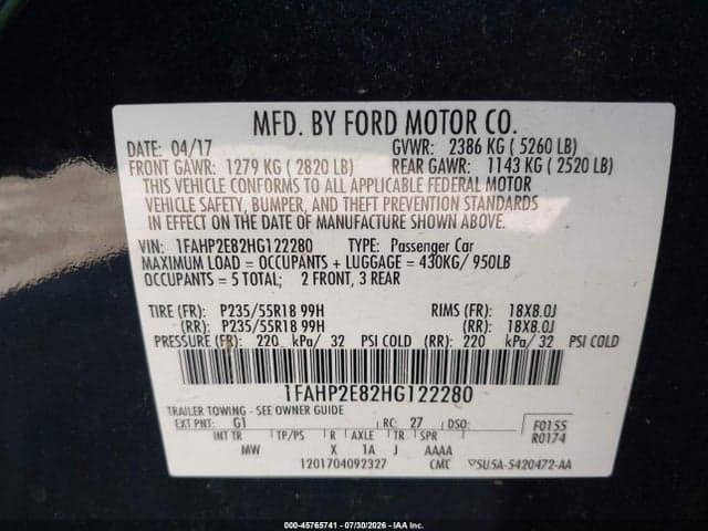 2017 FORD TAURUS SEL 9