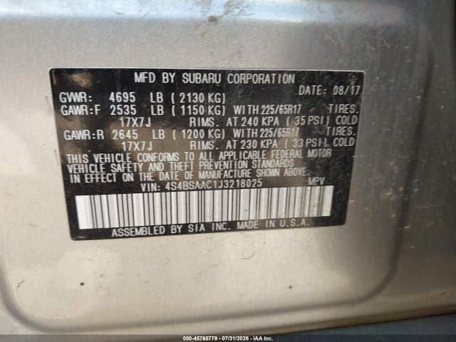 2018 SUBARU OUTBACK 2.5I 9