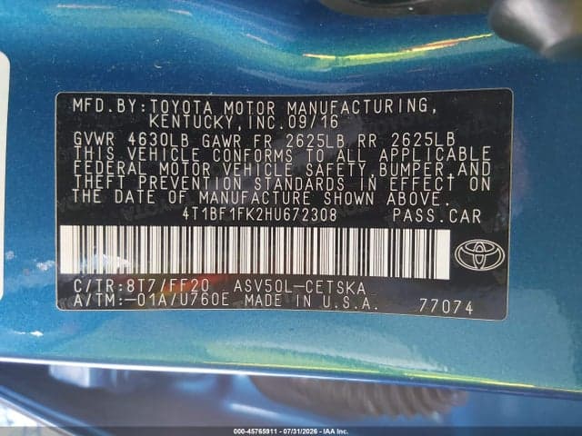 2017 TOYOTA CAMRY SE 9