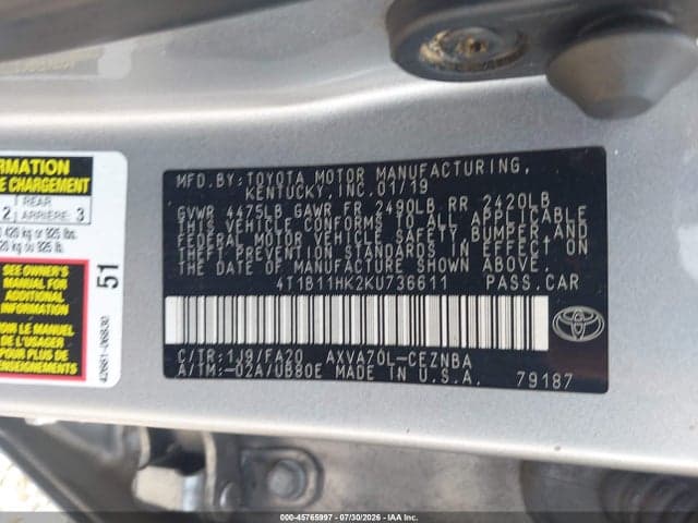 2019 TOYOTA CAMRY LE 9