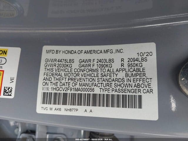 2021 HONDA ACCORD TOURING 9