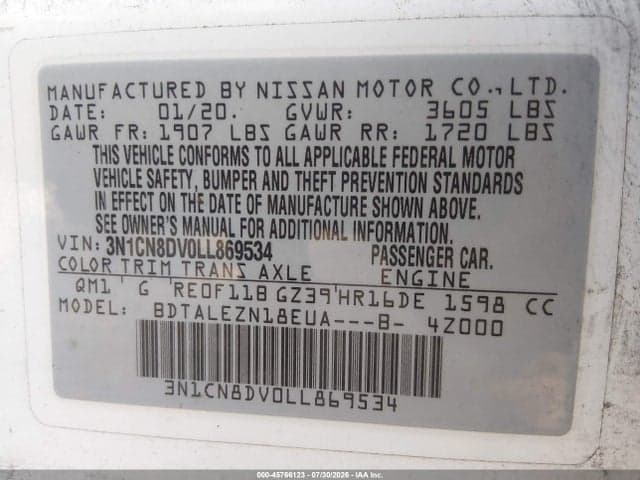 2020 NISSAN VERSA S XTRONIC CVT 9