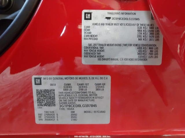 2020 GMC SIERRA 1500 2WD SHORT BOX ELEVATION 9
