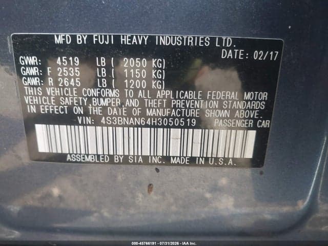 2017 SUBARU LEGACY 2.5I LIMITED 9
