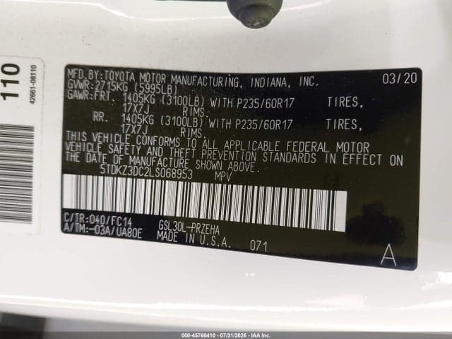 2020 TOYOTA SIENNA LE 9