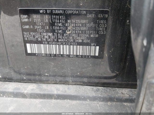 2019 SUBARU OUTBACK 2.5I 9