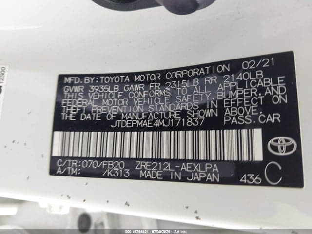 2021 TOYOTA COROLLA LE 9