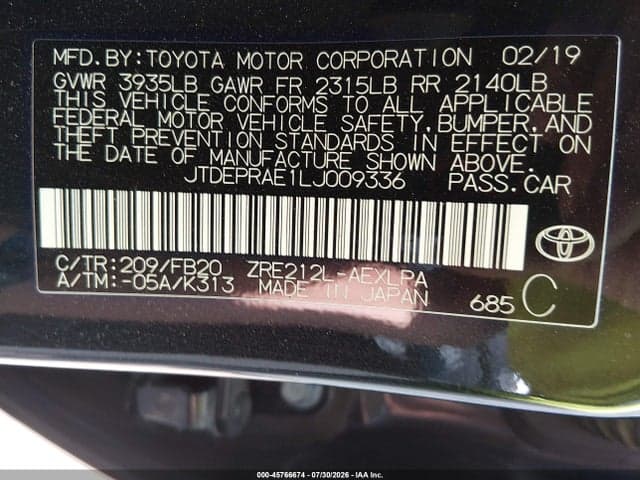 2020 TOYOTA COROLLA LE 9