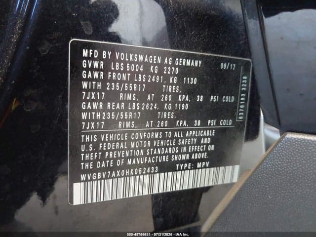 2017 VOLKSWAGEN TIGUAN 2.0T/2.0T S 9