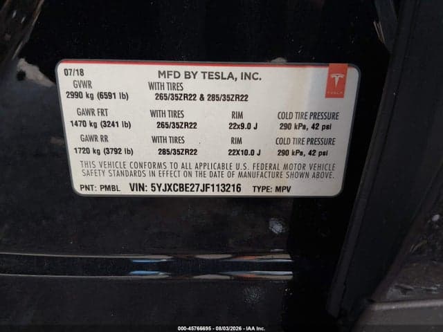 2018 TESLA MODEL X 100D/75D/P100D 9