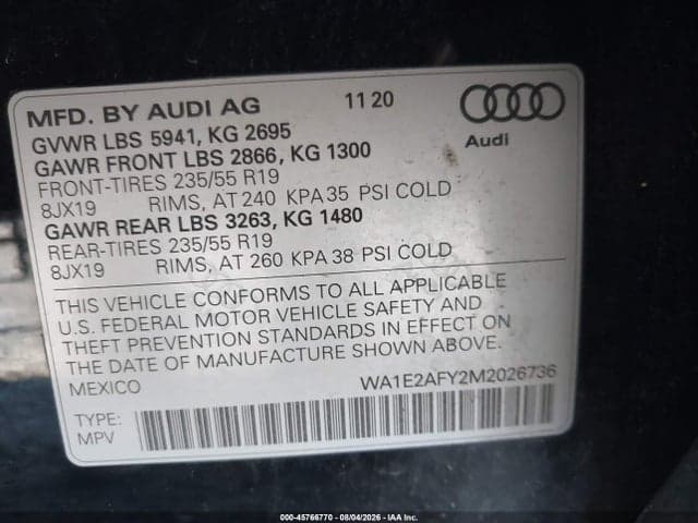 2021 AUDI Q5 PREMIUM PLUS 55 TFSI E QUATTRO S TRONIC 9
