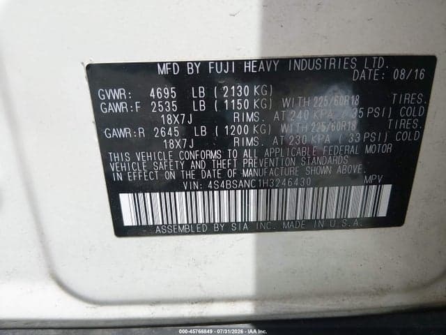 2017 SUBARU OUTBACK 2.5I LIMITED 9
