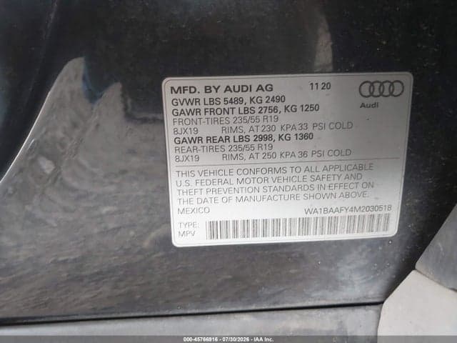 2021 AUDI Q5 PREMIUM PLUS 45 TFSI QUATTRO S TRONIC 9