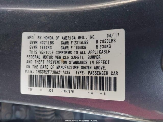 2017 HONDA ACCORD EX 9