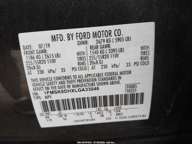2020 FORD EXPLORER XLT 9