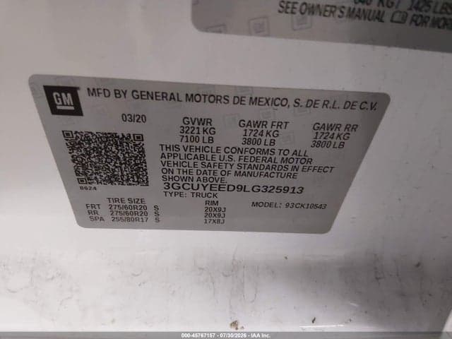 2020 CHEVROLET SILVERADO 1500 4WD SHORT BED RST 9