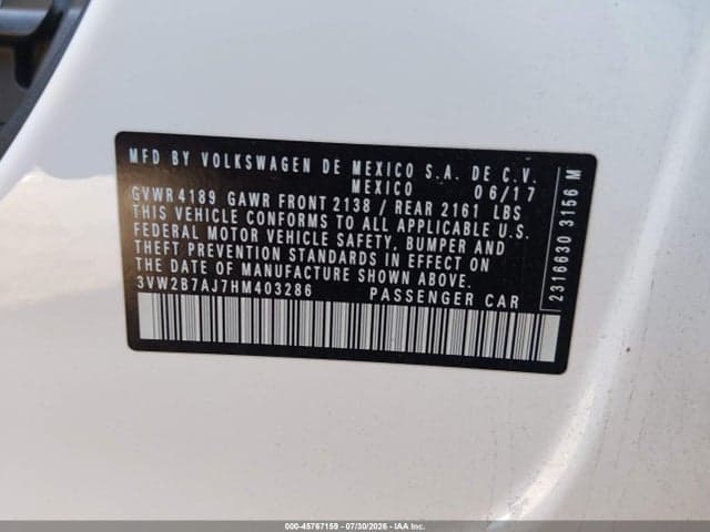 2017 VOLKSWAGEN JETTA 1.4T S 9