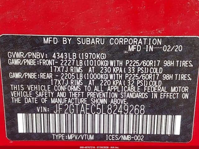 2020 SUBARU CROSSTREK PREMIUM 9