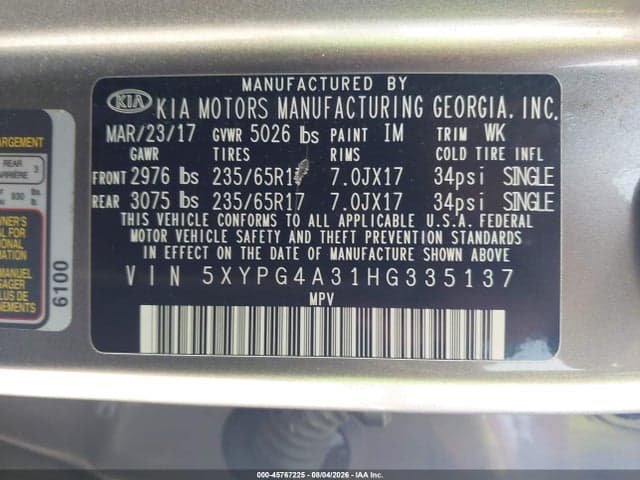 2017 KIA SORENTO 2.4L LX 9