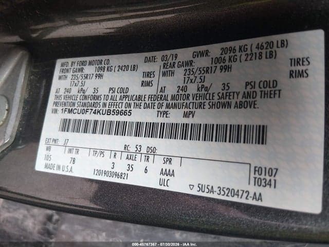 2019 FORD ESCAPE S 9