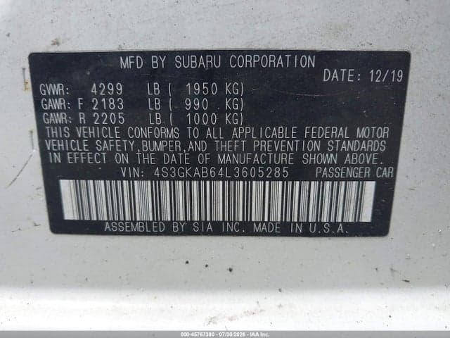 2020 SUBARU IMPREZA SEDAN 9