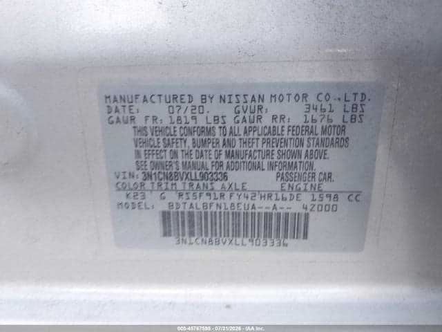 2020 NISSAN VERSA S 5-SPEED MANUAL TRANSMISSION 9