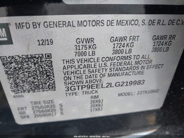 2020 GMC SIERRA 1500 4WD SHORT BOX AT4 9