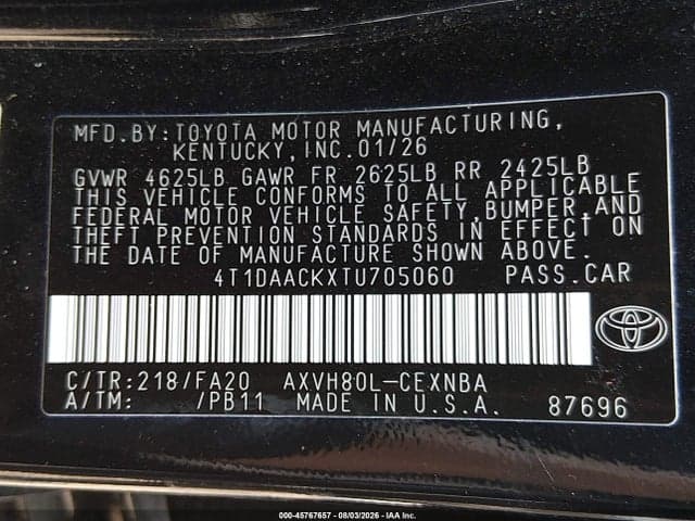 2026 TOYOTA CAMRY LE 9