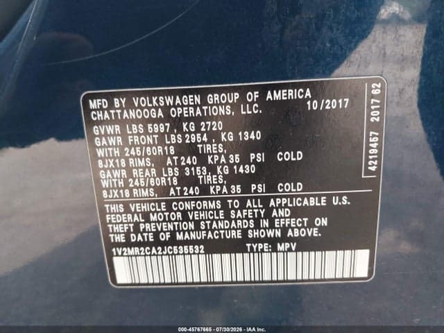 2018 VOLKSWAGEN ATLAS 3.6L V6 SEL 9
