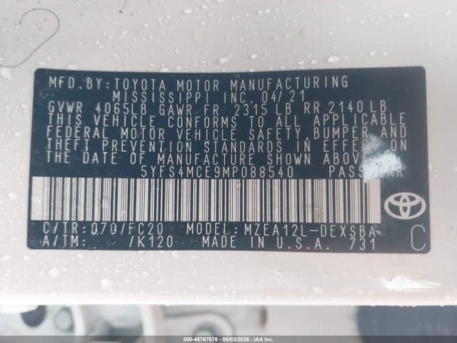 2021 TOYOTA COROLLA SE 9
