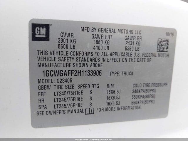 2017 CHEVROLET EXPRESS 2500 WORK VAN 9