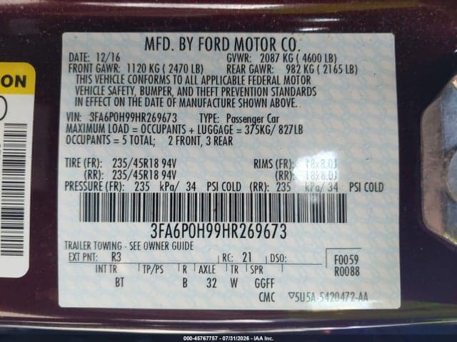 2017 FORD FUSION SE 9