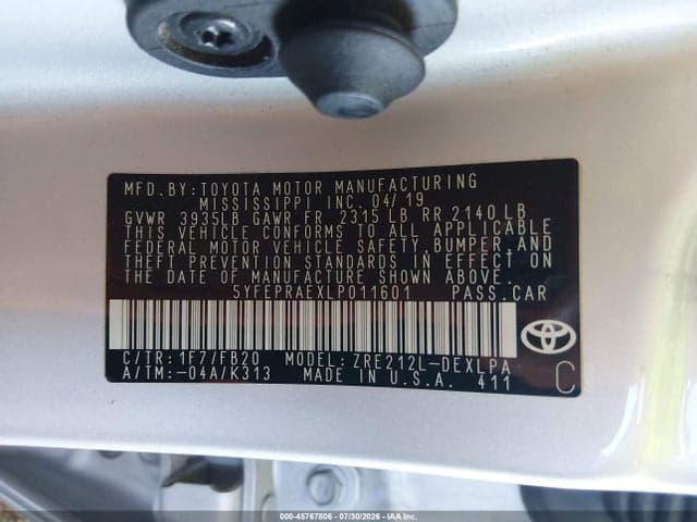 2020 TOYOTA COROLLA LE 9