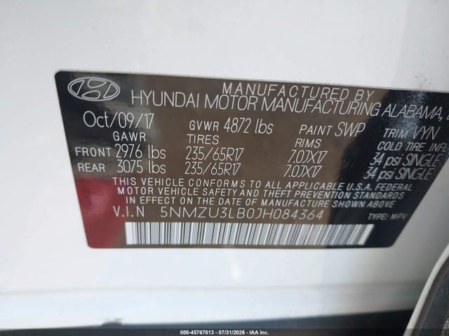 2018 HYUNDAI SANTA FE SPORT 2.4L 9