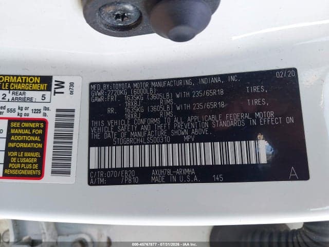 2020 TOYOTA HIGHLANDER HYBRID XLE 9