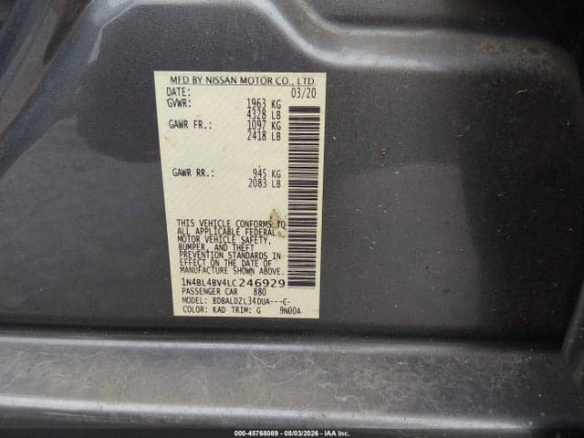 2020 NISSAN ALTIMA S FWD 9